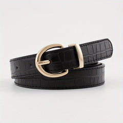 Solid Crocodile Pattern Oval Metal Buckle Belt Women Casual Waist Belts