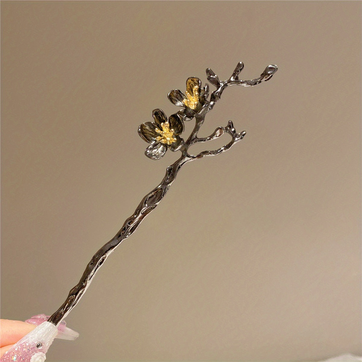 Vintage Peach Flower Hairpin Y2K Hair Bun Accessory