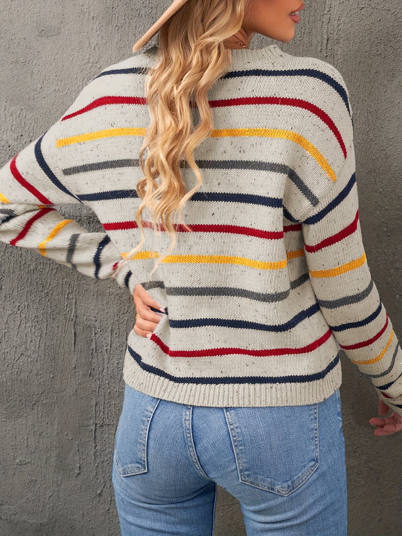 Casual Sweater Women's Plus Stripe Print Long Sleeve Round Neck Jumper