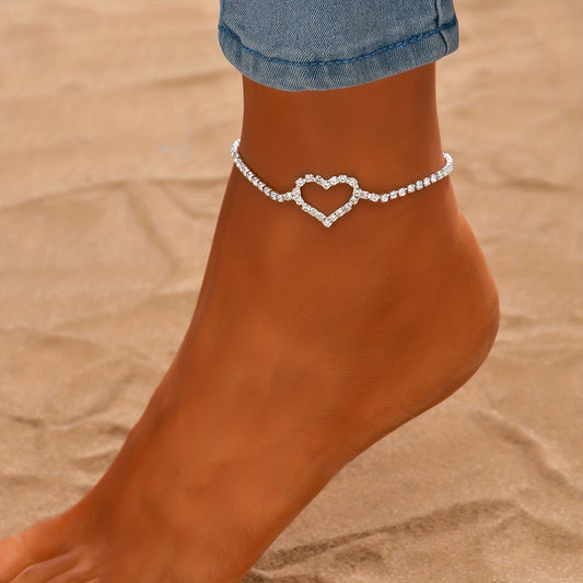 Rhinestone Chain Love Anklet Beach Silver Anklet