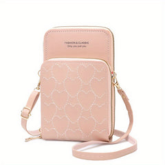Love Pattern Zipper Purse Solid Crossbody Bag