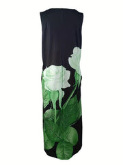 Floral Print Maxi Tank Dress With Pockets