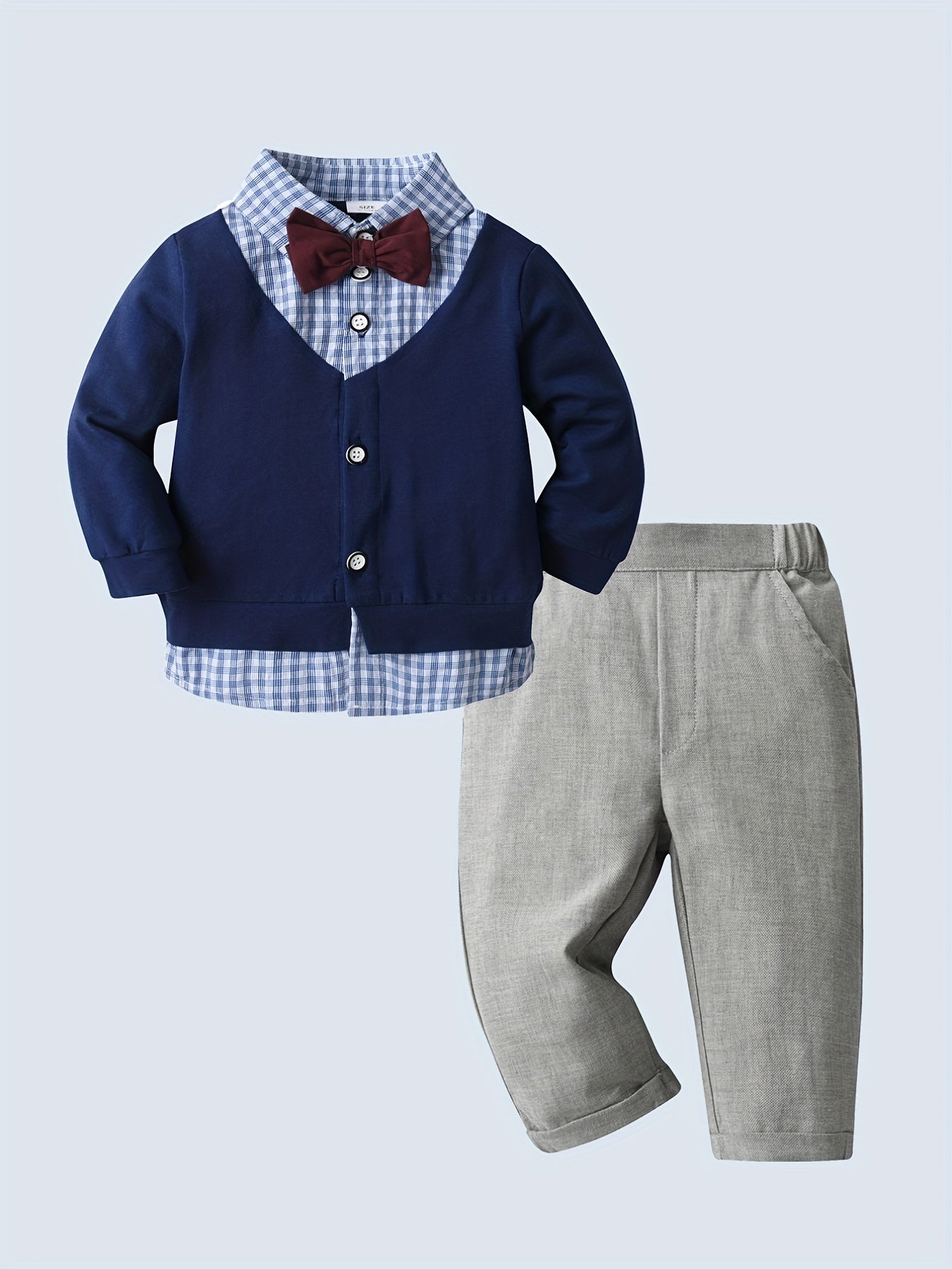 Baby Boy's Handsome Set Lapel Bow Tie Shirt & Coat & Pants Set