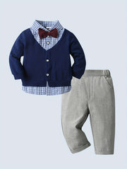 Baby Boy's Handsome Set Lapel Bow Tie Shirt & Coat & Pants Set
