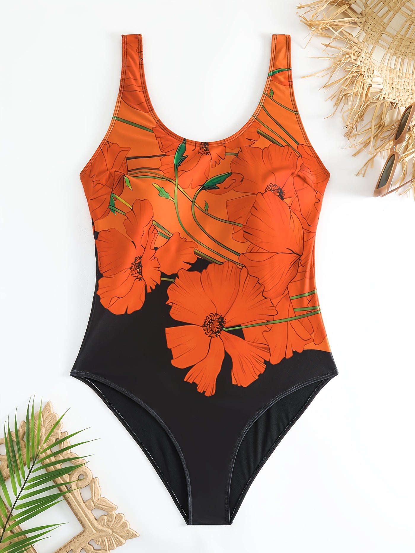 Floral Print Backless One Piece Swimsuit Plus Size Women's Bathing Suit