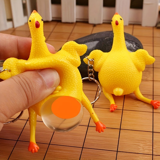 Chicken Egg Laying Hens Stress Ball Keychain Toy