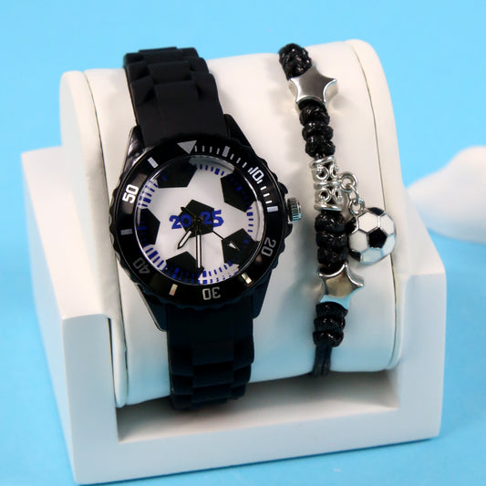 2pcs Football Fan's Quartz Watch Set - Sporty Design with Soft Strap