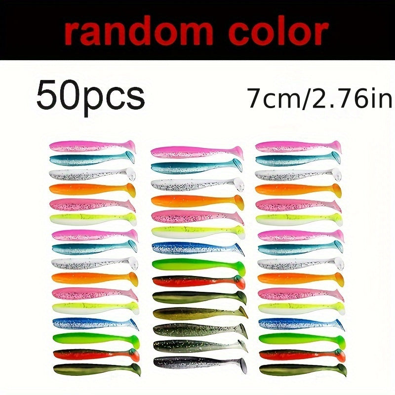 50pcs Soft Lures Fishing Swimbaits Paddle Plastic Tail Bait Trout Salmon Redfish