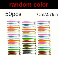 50pcs Soft Lures Fishing Swimbaits Paddle Plastic Tail Bait Trout Salmon Redfish