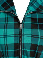  Punk Tank Top Plaid Print Zipper Lace Up Stretch Peplum Tank