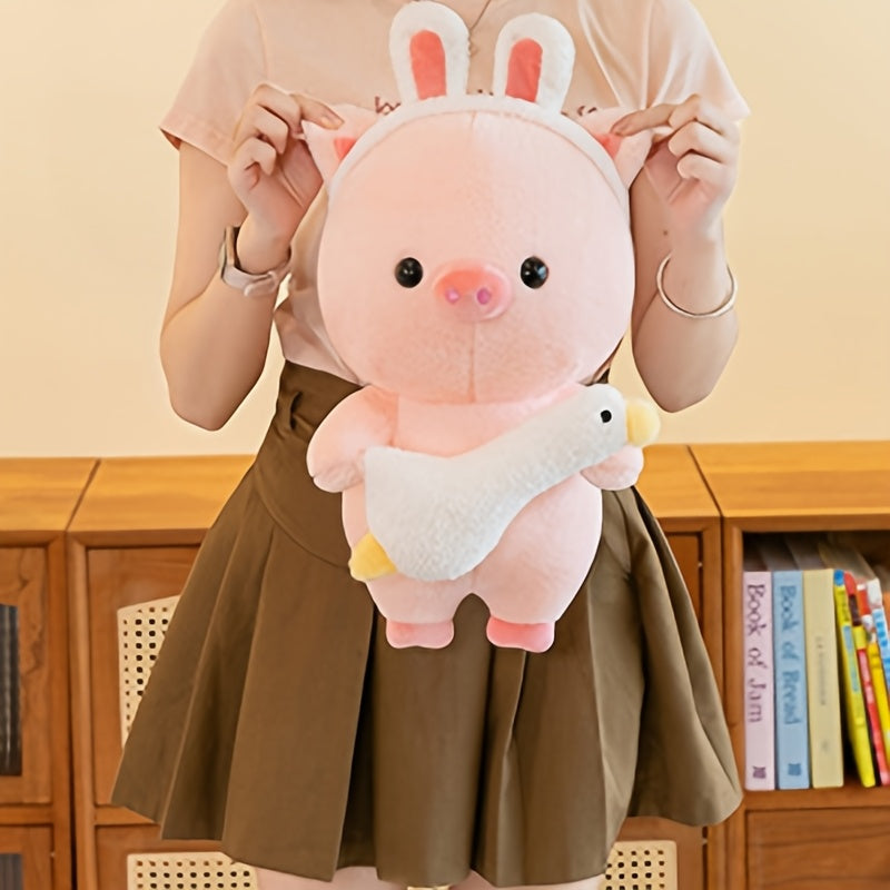 72in Plush Doll Funny Pig Holding Goose Stuffed Animal Children's Gift