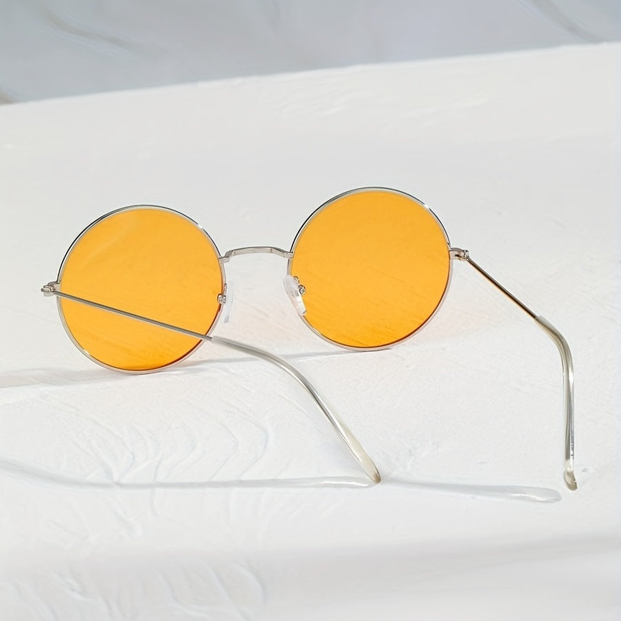 Silver Metal Orange Lens Round Sunglasses