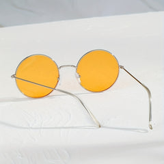 Silver Metal Orange Lens Round Sunglasses