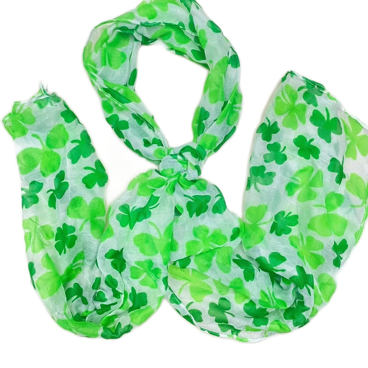 Voile Green Scarf Lucky Clover St Patrick's Shawl Four Leaf Clover Neck Scarf