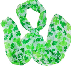 Voile Green Scarf Lucky Clover St Patrick's Shawl Four Leaf Clover Neck Scarf