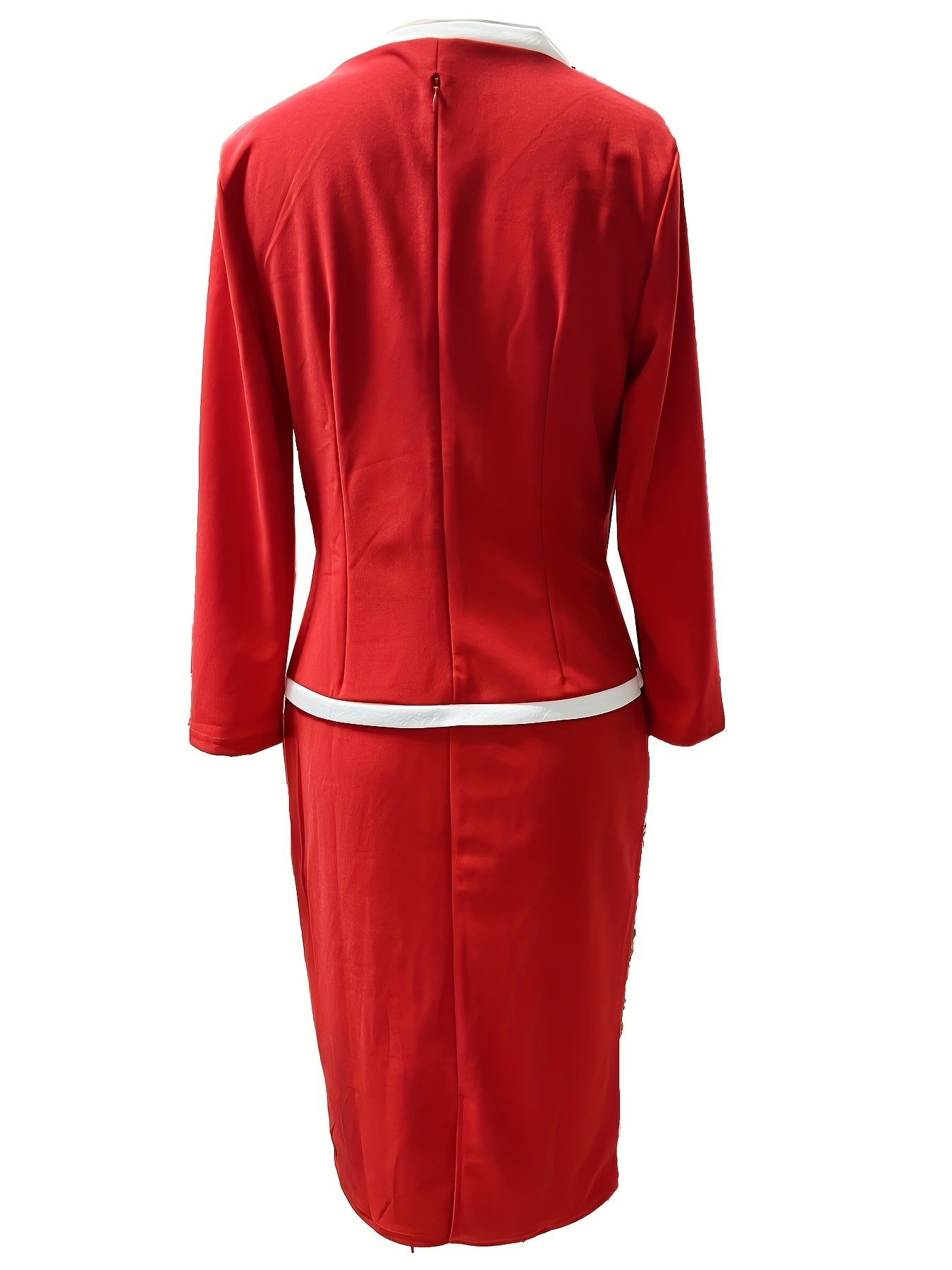 Contrast Trim Bodycon Dress Long Sleeve for Office & Work