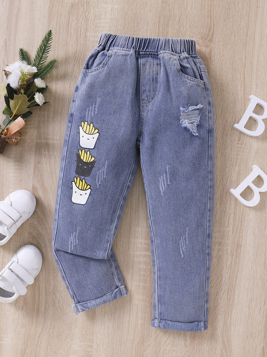 Boys Fries Print Ripped Jeans