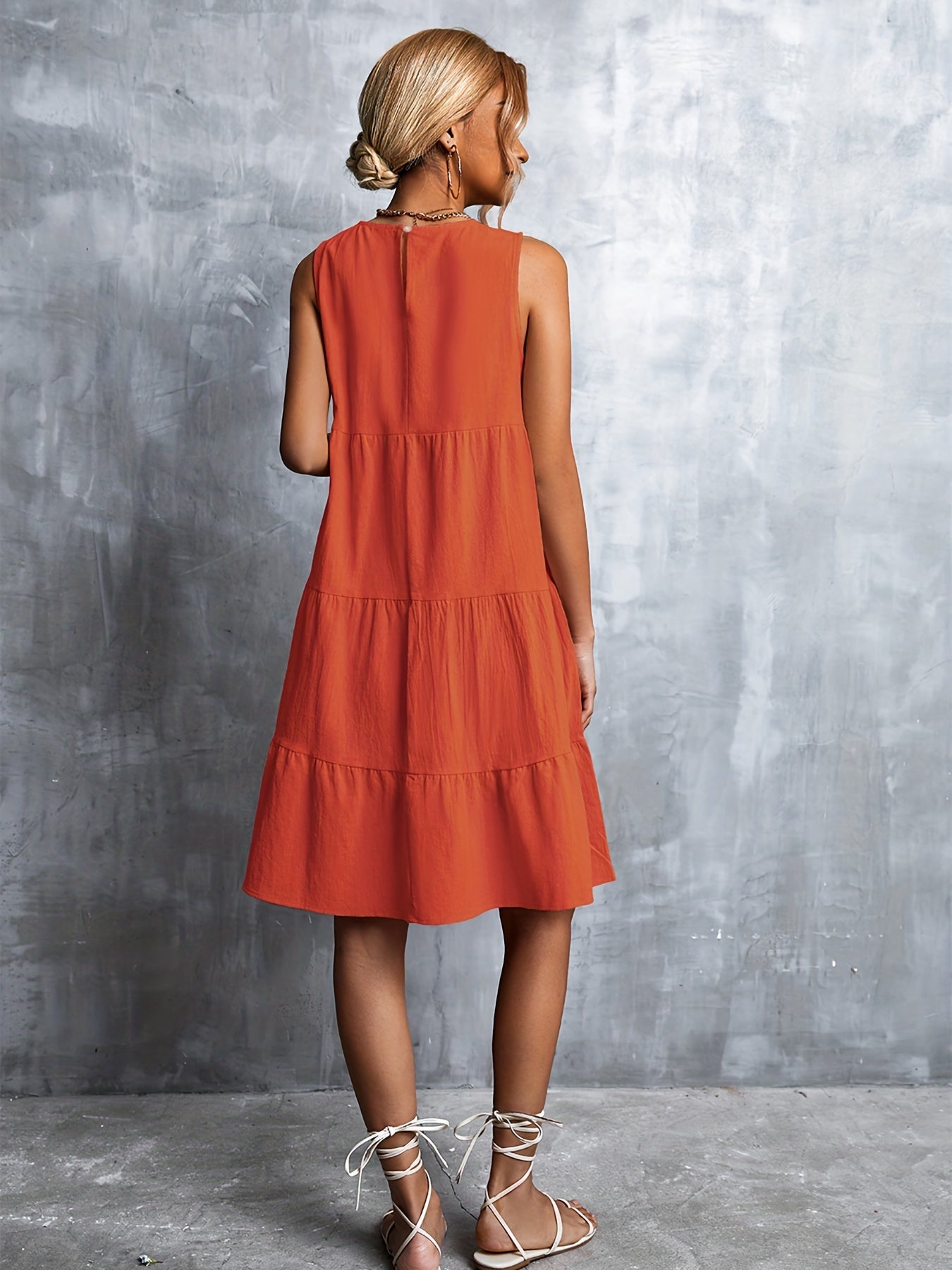 Sleeveless Swing Cake Dress Casual Solid Summer Dresses Women