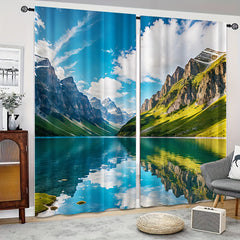 2pcs Mountain Clear River Curtain Window Curtain for Outdoor Shelter Decor