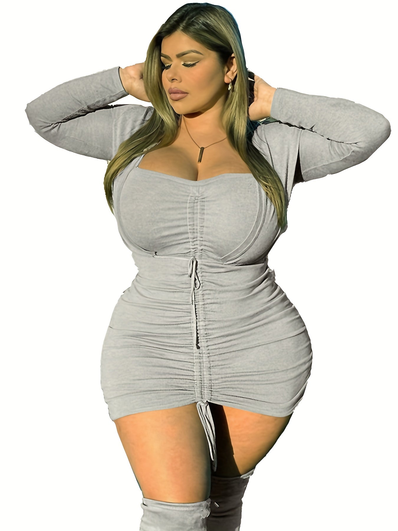 Plus Size Sexy Dress Sweetheart Neck Ruched Bodycon Mini Dress