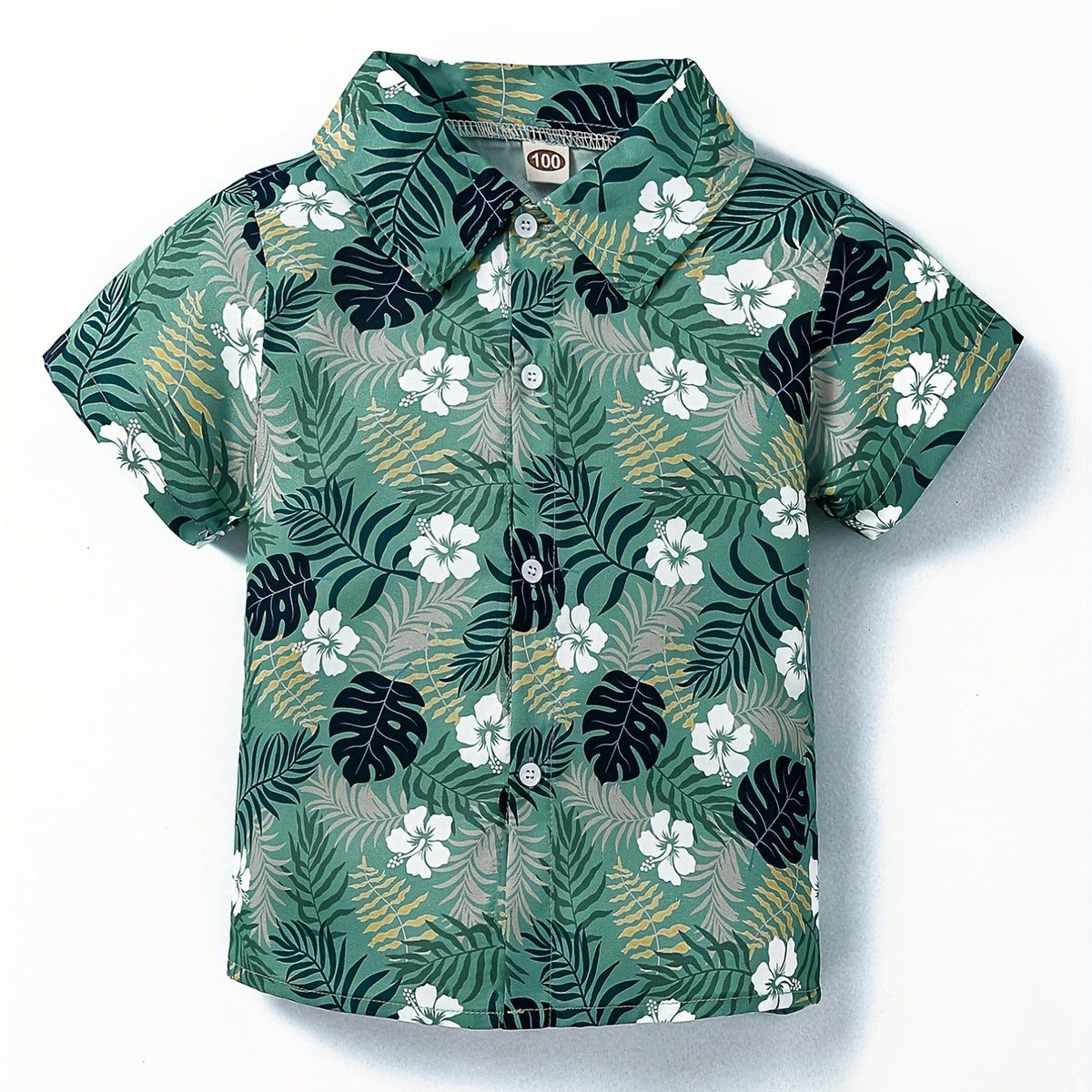 Boys Flower & Leaf Shirt Tops Short Sleeve Button Down Casual Summer