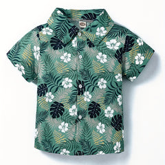 Boys Flower & Leaf Shirt Tops Short Sleeve Button Down Casual Summer