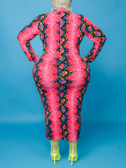  Women's Snake Print Bodycon Midi Dress