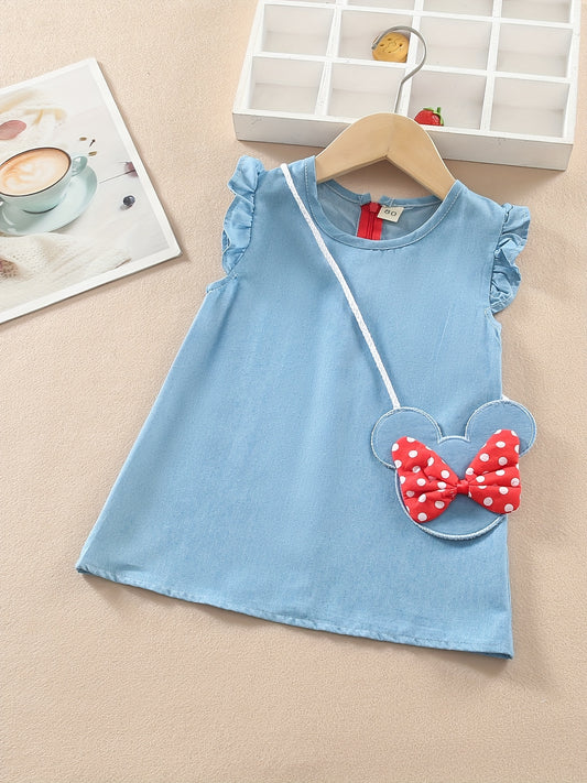 Toddler Girls Zip Up Denim Dress with Flutter Sleeve