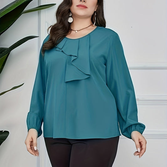 Ruffle Trim Lantern Sleeve Blouse