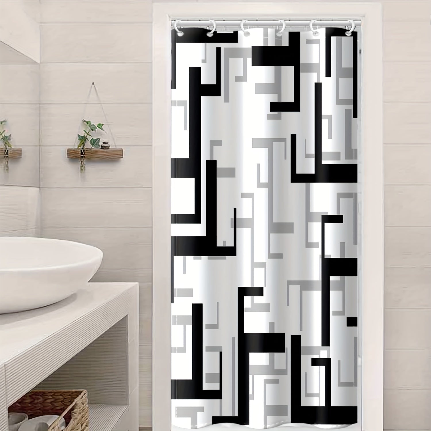 Geometric Stitching Pattern Shower Curtain Modern Decor