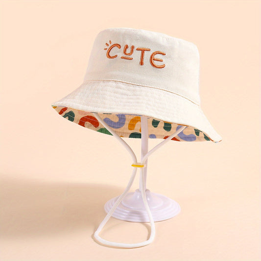 Fisherman Hat Letter Embroidery Breathable Sun Protection Bucket Hat