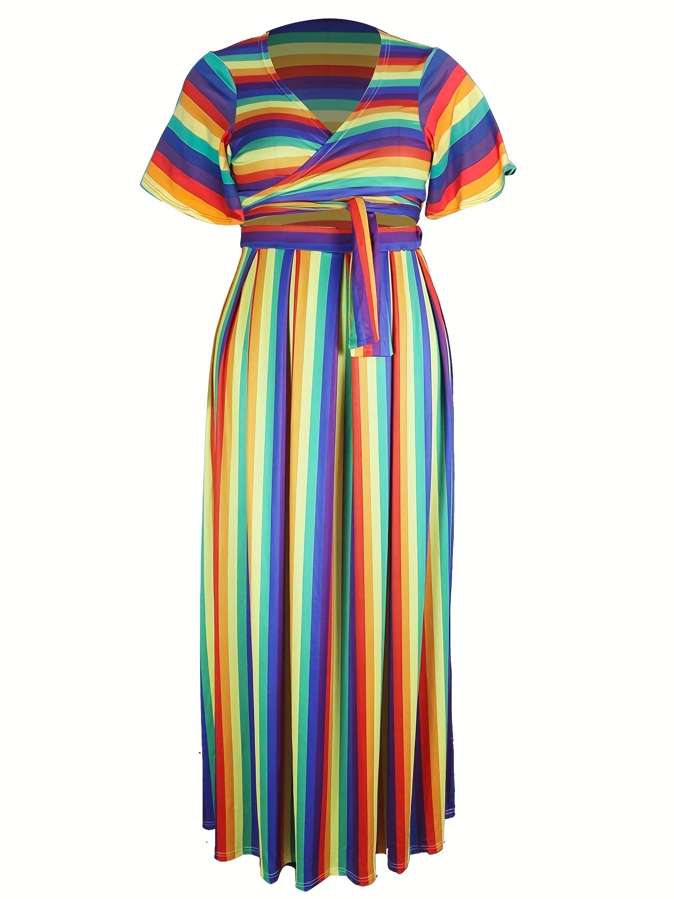  Colorful Stripe Crop Top & Maxi Skirt Outfit Set