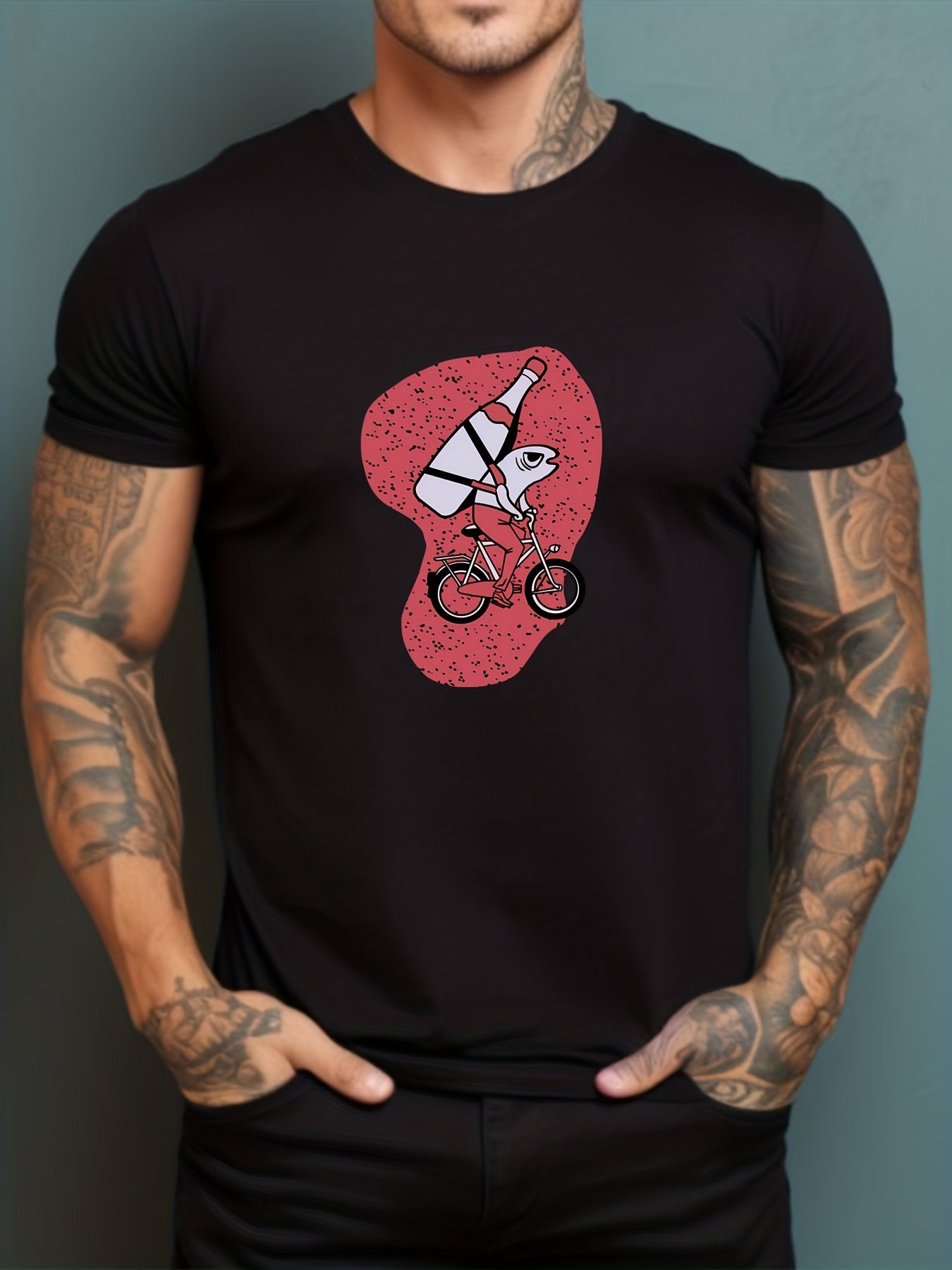Men's Printed Leisure Sports T shirt Casual Stretch Tee Shirt
