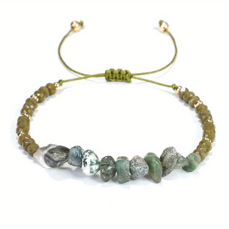 Colorful Crushed Stone Beads Braided Yoga Bracelet