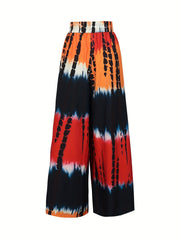 Plus Size Colorblock Tie Dye Wide Leg Pants