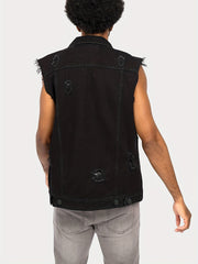 Men's Ripped Denim Vest Retro Sleeveless Jackets