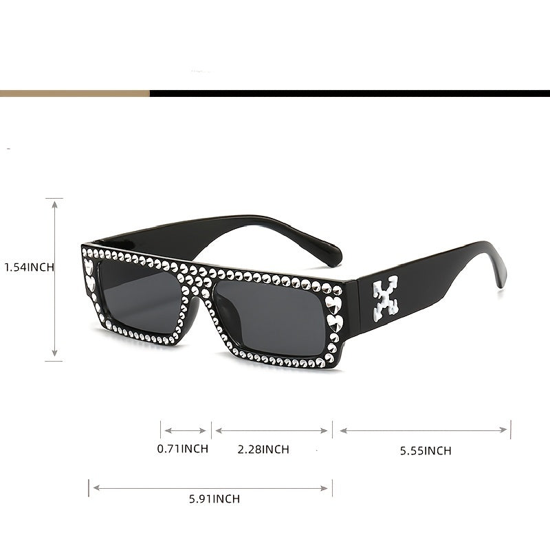 Thick Frame Rhinestone Crystal Sunglasses Vintage Oversized Square Glasses