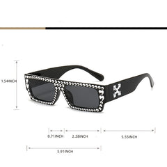 Thick Frame Rhinestone Crystal Sunglasses Vintage Oversized Square Glasses