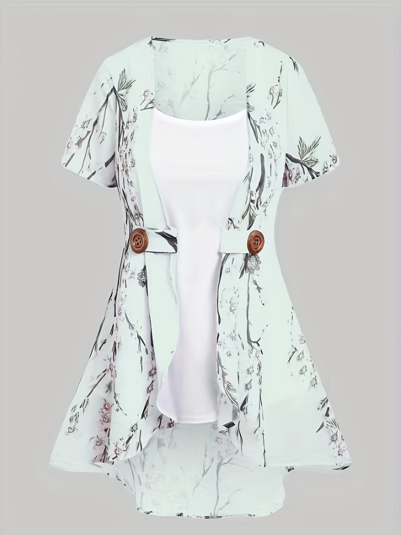 Floral Print Tank Top & Kimono Set Women's Outfits