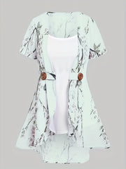 Floral Print Tank Top & Kimono Set Women's Outfits