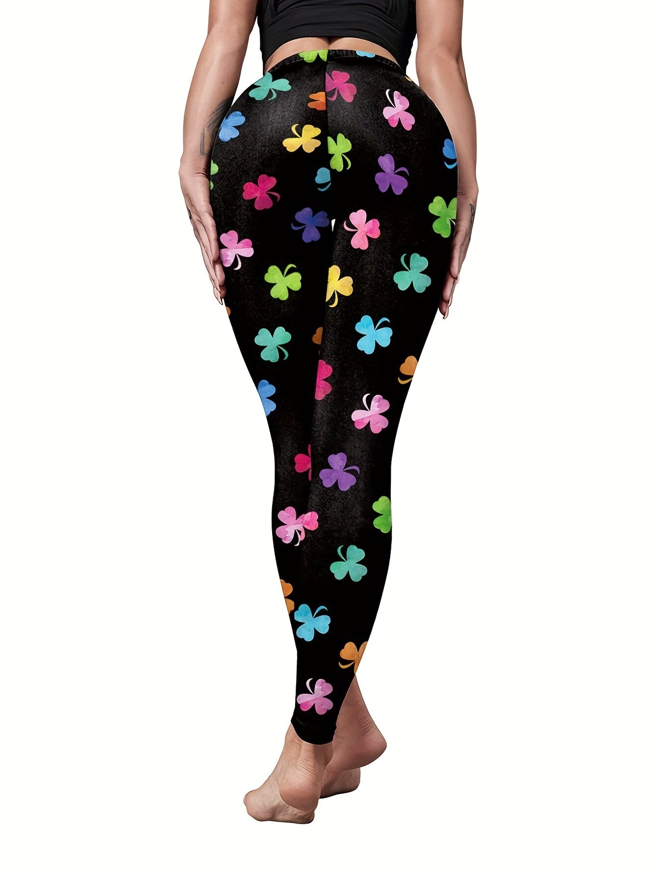 Colorful Clover Print High Rise Skinny Leggings