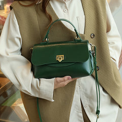 Cowhide Shopping Bag for Women Leather Handbag Secure Buckle Closure