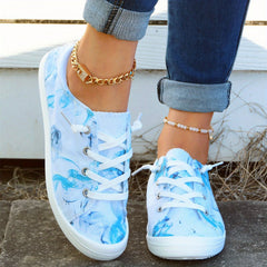 Women's Ink Print Canvas Shoes Lace Up Flat Walking Shoes Lightweight