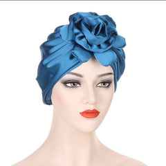Satin Flower Turban Cap Hijab Head Wrap Head Scarf Beanie Chemo Hats
