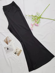  Solid Elastic High Rise Flared Leg Trousers