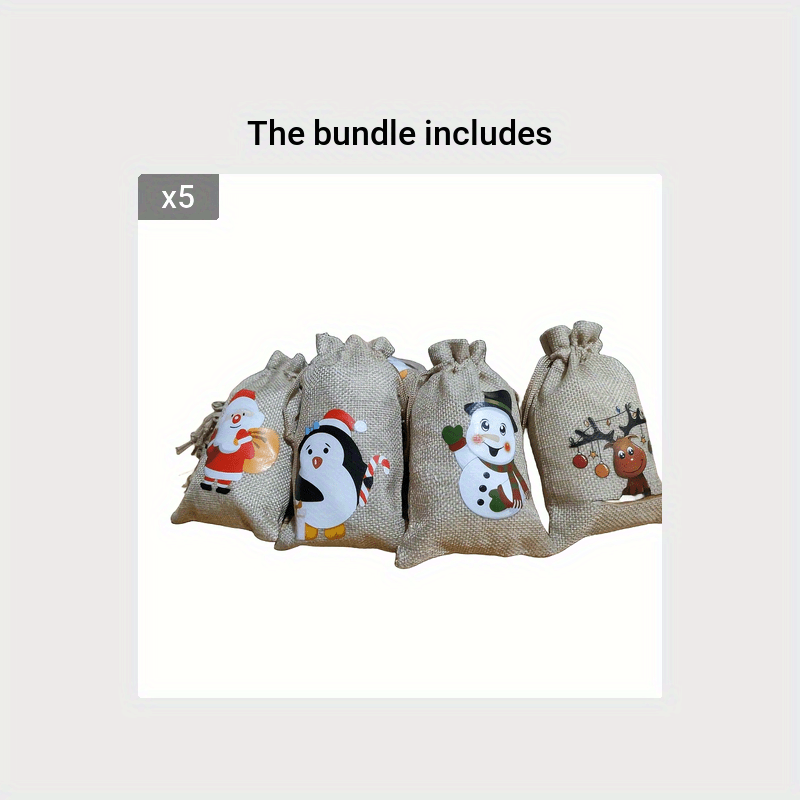 Christmas Burlap Gift Bag 12 Bibs Drawstrings 4 Patterns 3 Each Type