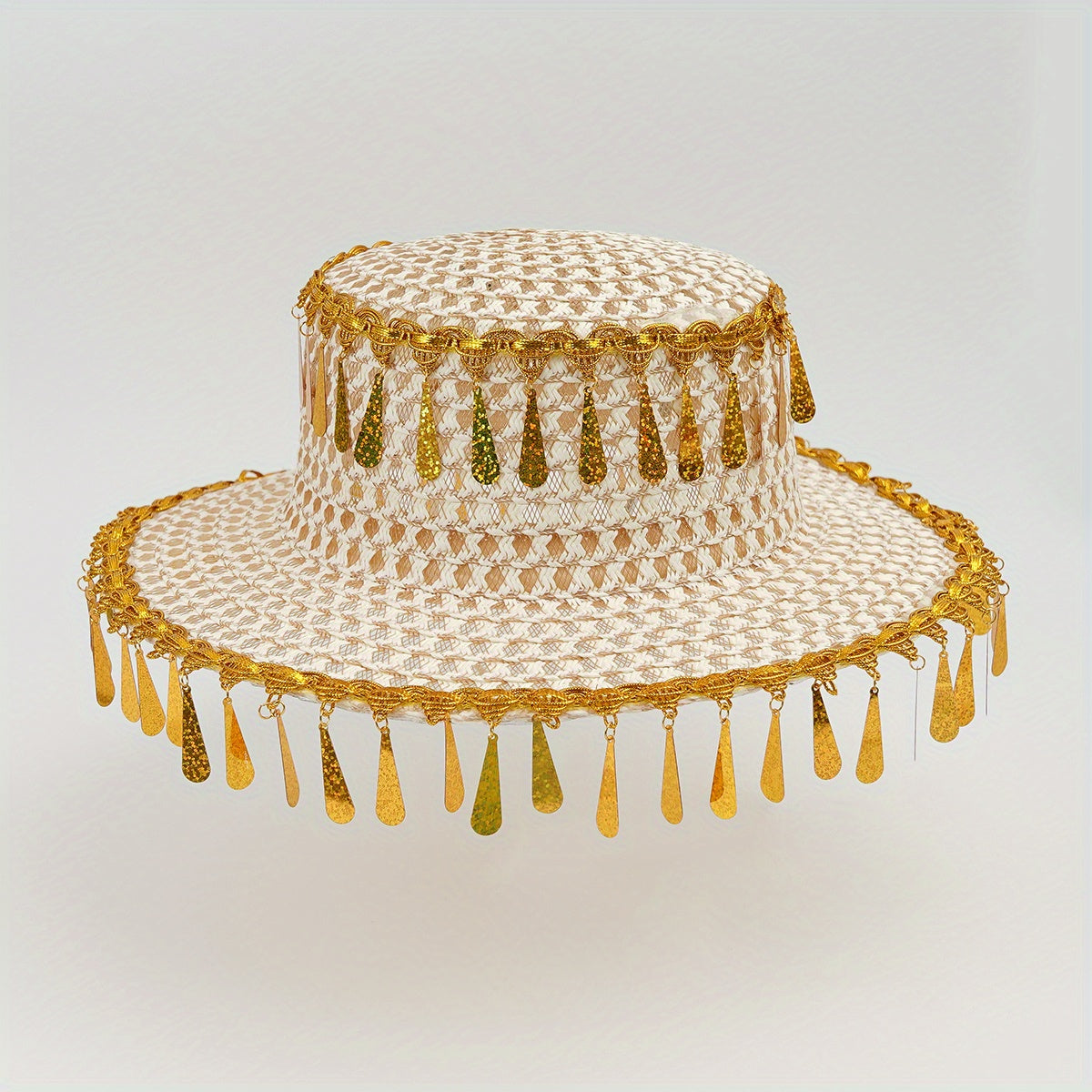 Boho Tassel Sun Hat Flat Top Crochet Straw Hat Mesh Beach Hats