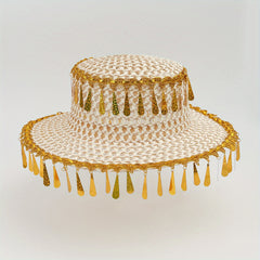 Boho Tassel Sun Hat Flat Top Crochet Straw Hat Mesh Beach Hats