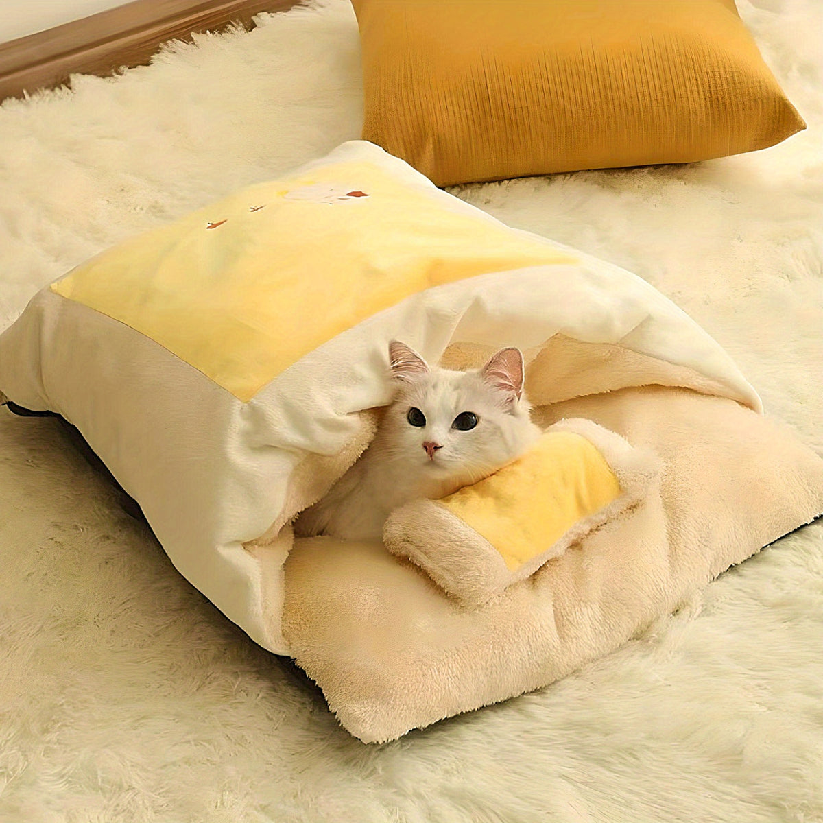 Cat Bed Cave Cat Sleeping Bag Washable Pet Bed Yellow