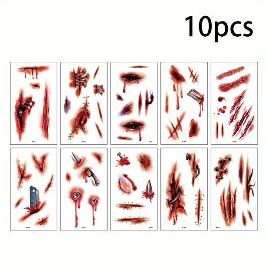 10pcs Halloween Scar Tattoo Stickers for Decoration Props